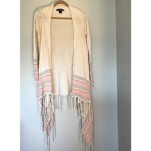 LOVE STITCH Long Duster Striped Kimono with Fringe.